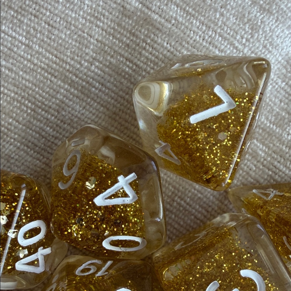 Gold Glitter RPG Dice Set - Picture 4 of 5